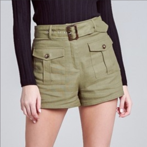 Luxury LINEN Khaki High-Rise Belted Shorts, NWT. - Picture 8 of 13